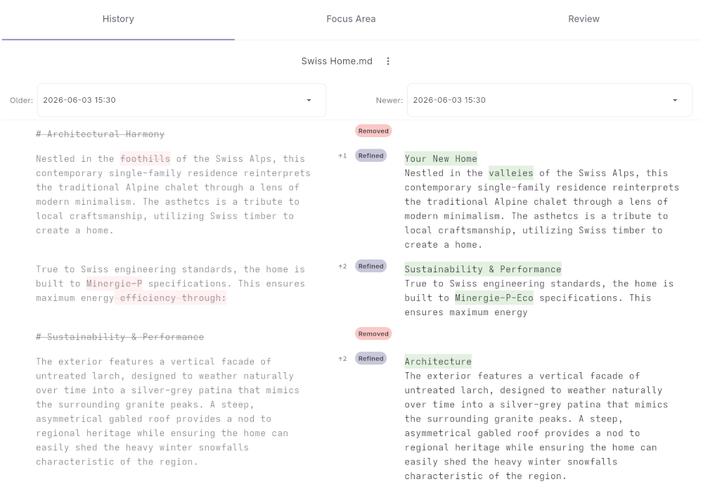 iterthink document comparison interface